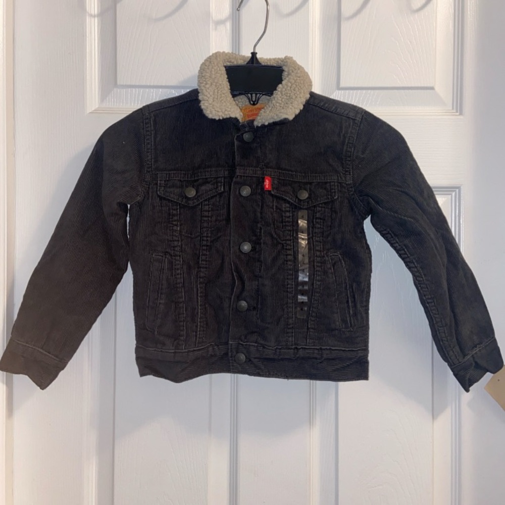 Levi’s Boy’s Corduroy Jacket Sherpa Snap Buttons Dark Gray Size 4 NWT